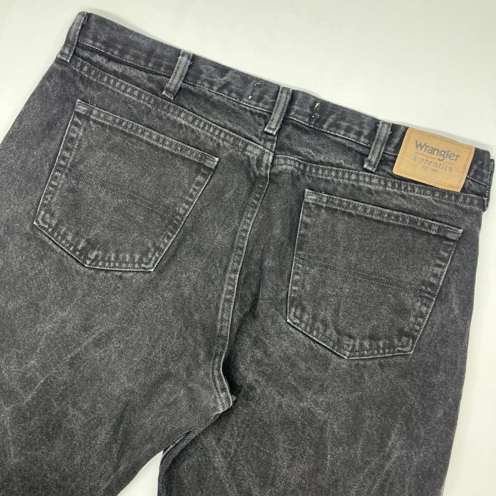Wrangler Authentics Mens Black Acid Wash Straight Jeans 38x28 Denim 5-Pocket